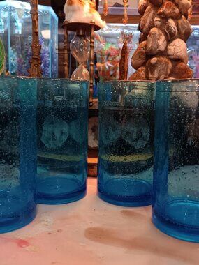 VTG Artland Iris Blue Glasses Seeded Fizz Bubble Glasses~set 4 GORGEOUS! MINT!